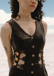 Open Midriff Buckled Leather